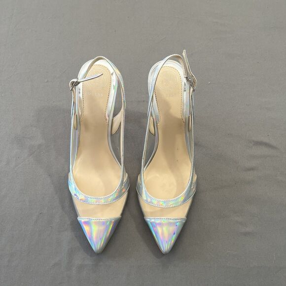 GUESS Iridescent clear Strappy Stiletto Sling back heel - Picture 4 of 11
